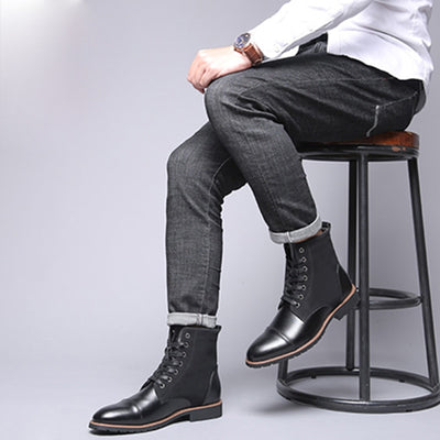 merkmak black leather Boots Men Military Boots Waterproof Autumn Winter Shoes Cowboy Casual Boots Male Big Size 35-46 Newest
