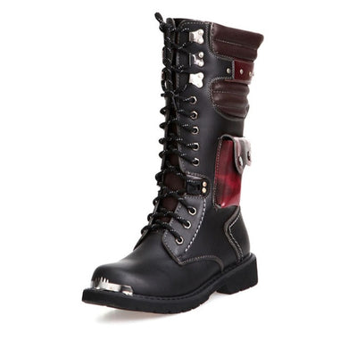 Shoes Men Buckle Lace Up High Combat Boots Fashion Mens Shoes British Metal Military Motorcycle Boots
