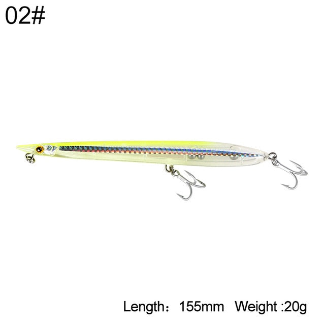 Kingdom Fishing Lure Floating Sinking Pencil 155mm/20g 24g 180mm/31g 40g Sandeel Shape With Strong Hooks Noisy Design Model 7506