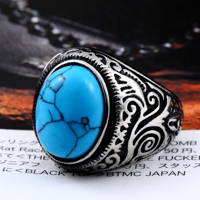 BEIER New Natural Oval Opal Green Stone Ring Stainless Steel Vintage Nobel Palace Product  For Woman Man Europe Jewelry BR8-186