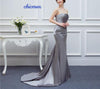 Silver Gray Evening Dresses Long Silk Satin Mermaid Shining Crystals Beaded Cheap Formal Evening Gown Prom Real Photos Free Ship