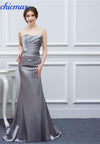 Silver Gray Evening Dresses Long Silk Satin Mermaid Shining Crystals Beaded Cheap Formal Evening Gown Prom Real Photos Free Ship