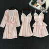Women Pajamas Sets 4 Pieces Satin Sleepwear Pijama Silk Home Wear Lace Chest Pads Spaghetti Strap Sleep se
