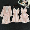 Women Pajamas Sets 4 Pieces Satin Sleepwear Pijama Silk Home Wear Lace Chest Pads Spaghetti Strap Sleep se