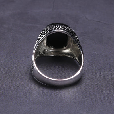 Turkey Jewelry Black Ring Men Light-weight 6g Real 925 Sterling Silver Mens Rings Natural Onyx Stone Vintage Cool Fashion