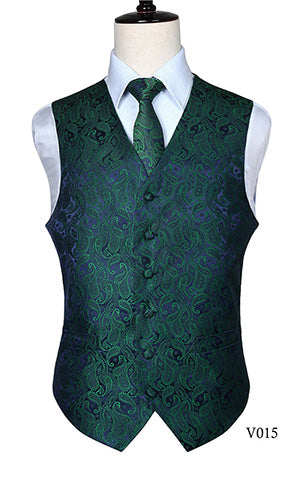 Men's Classic Paisley Jacquard Waistcoat Vest Handkerchief Party wedding Tie vest Suit  Pocket Square Set