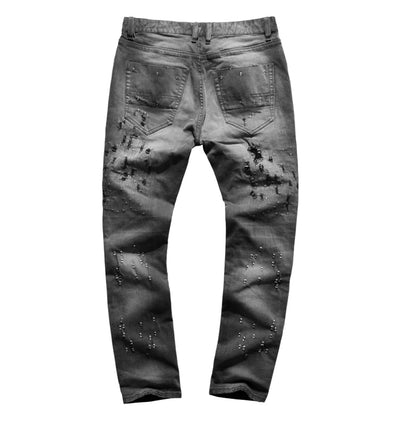 Men retro washed slim straight casual button fly ripped holes jeans pants male micro elasticed hip hop grey winter jeans K786