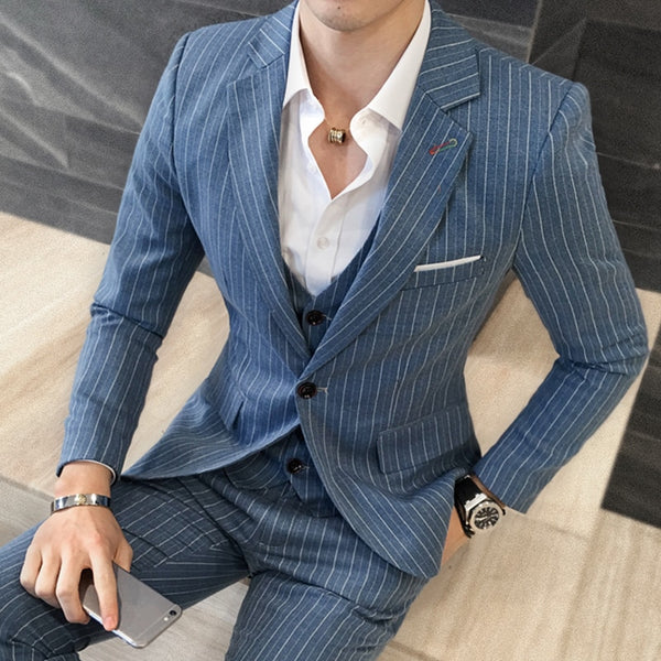 Plyesxale 3 Piece Stripe Suits Men Designer Casual Man Suit Slim Fit G ...