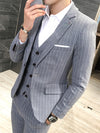 Plyesxale 3 Piece Stripe Suits Men Designer Casual Man Suit Slim Fit Groom Wedding Suit Sky Blue Khaki Grey Burgundy 5XL Q347