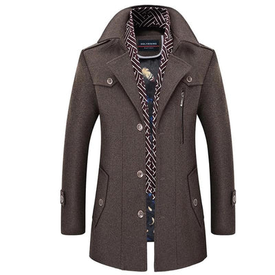 Men Coat Wool Overcoat Turn Collar Warm Jackets Woolen Men Coats And Blends With Scarf Breathable Outwear 18423-5