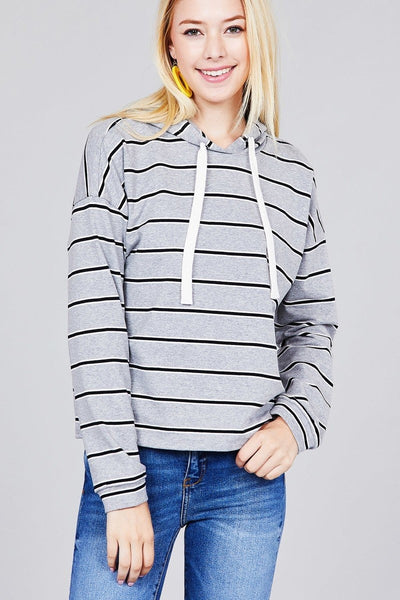 Stripe French Terry Hoodie w/ Drawstring free shipping 3-7 day in US&Canada