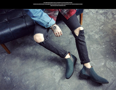 Ankle Pointed Toe Zip Chelsea Boots Men  Sewing Solid  Martin Boots Spring  Autumm Fashion Motorcycle Shoes