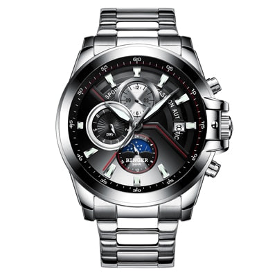 Switzerland BINGER Watch Men Luxury Brand Men Watches Moon Phase Luminous Watches Male waterproof Mechanical Wristwatches B1189