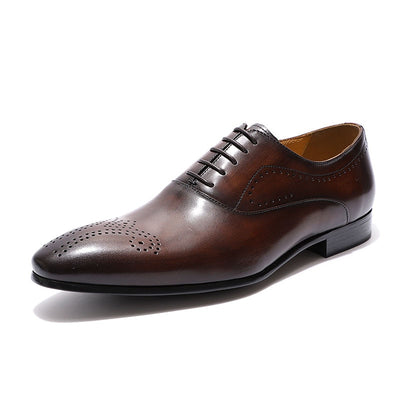 FELIX CHU Men Dress Shoes Leather Medallion Oxfords Mens Lace-Up Formal Shoes Genuine Leather Brown Black Business Men's Shoes
