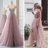 Tulle Long Prom Dresses 2019 New Arrival Backless Sweep Train Beaded A Line Special Occasion Evening Gowns Custom Made
