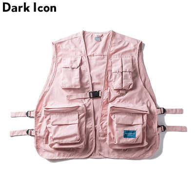 DARK ICON Military Multi Pockets Hip Hop Vest Men 2018 Hi-end Fashion Solid Color Buckle Men's Vest 4 Colors