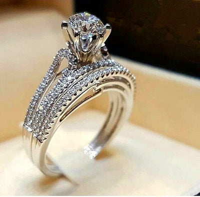 Boho Female Crystal White Round Ring Set Brand Luxury Promise 925 Silver Engagement Ring Vintage Bridal Wedding Rings For Women