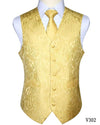 Men Waistcoat Vest Party Wedding Handkerchief Necktie Classic Paisley Plaid Floral Jacquard Pocket Square Tie Suit Set