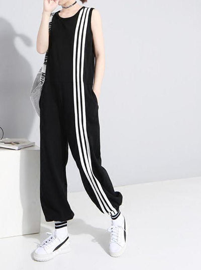 2018 Korean Style Women Sleeveless Romper Jumpsuit Full Length Striped Stretch Cuff Female Casual Wear Long Overalls Pants 3644