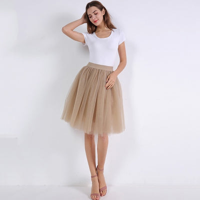 5 Layers 60cm Princess Midi Tulle Skirt Pleated Dance Tutu Skirts Womens Lolita Petticoat Jupe Saia faldas Denim Party Skirts
