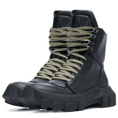 Winter Men Lace Up Military Tactical Lace Up Ankle Boots Med Heels Platform Work Safety Shoes Army Genuine Leather Boots Homme