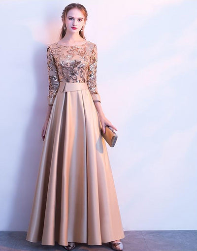 Golden Evening Dress Long Prom Party Dresses Evening Gown Formal Dress Women Elegant Robe