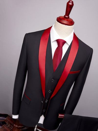 Plyesxale 3 Piece Suits Men 2019 Spring Autumn Red Shawl Collar Groom Wedding Suit Costume Homme Mariage Christmas Suit Q169