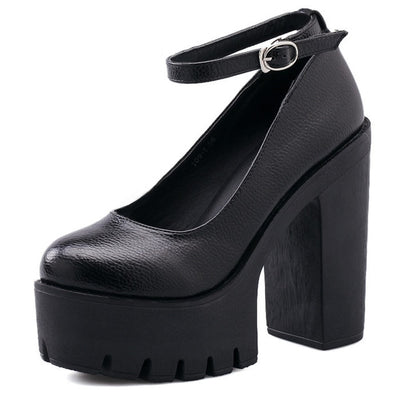 2019 new spring autumn casual high-heeled shoes ruslana korshunova thick heels platform pumps Black White Size 42