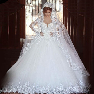 Lover Luxury Vintage Full Sleeves Lace Wedding Dress 2019 Ball Gown Princess Bridal Wedding
