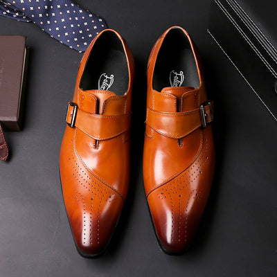 Italian Style Cow Leather Monk Strap Formal Loafers Shoes Men Party Business Office Elegant Footwear for Male Brown Breathable