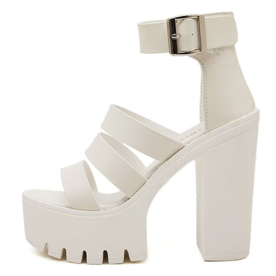 Gdgydh 2019 New Summer Shoes Women White Open Toe Button Belt Thick Heel Wedges Platform Shoes Fashionable Casual Sandals Female