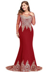 Plus Size 26W Mermaid Lace Long Sleeve Evening Dress Beaded Crystals Evening Gowns Vestido de Festa Longo Abendkleider