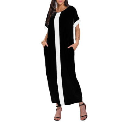 Women Plus Size 3XL 4XL 5XL Robe Dresses Contrast Panel Shirt Dress O Neck Short Sleeve Casual Loose Maxi Long Dress Summer 2019