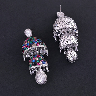 jankelly Fashion Cubic Zirconia Hook Flowers Big Long Tassel Earring For Women Jewelry Wedding Brincos boucle d'oreille