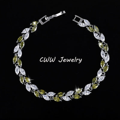 CWWZircons New Trendy 2019 Cubic Zirconia Jewelry Silver Color Leaf Charm CZ Crystal Female Bracelets Bangles for Women CB060