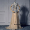 Spaghetti Straps Deep V-neck AB Colorful Stones Beading Champagne Prom Dress Dropped Waistline Cheap Evening Dress