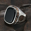 Real Pure Mens Rings Silver s925 Retro Vintage Turkish Rings For Men With Natural Black Onyx Stones Turkey Jewelry