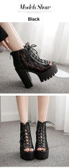 Summer Boots With Lace Peep Toe Footwear Woman Boots On Summer Mesh Rome Style 2019 Spring Ladies Shoes
