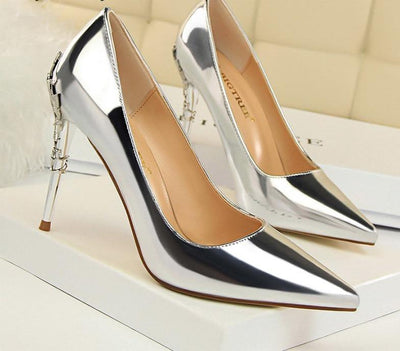 2019 New Spring/Autumn Women Pumps High Thin Heels Pointed Toe Metal Decoration
