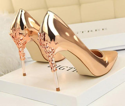 2019 New Spring/Autumn Women Pumps High Thin Heels Pointed Toe Metal Decoration
