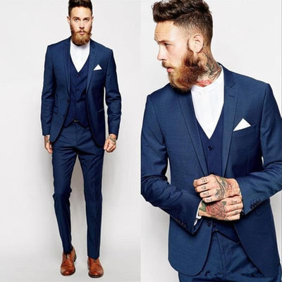 Navy Blue Customized Business Mens Suits 3 Pieces (Jacket+Pants+Vest) Wedding Tuxedos Groomsmen Best Man Formal Suit for Men