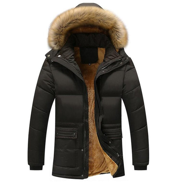 Winter Fur Collar Coat Hooded Jacket Men Winter Windproof Thicken Flee ...