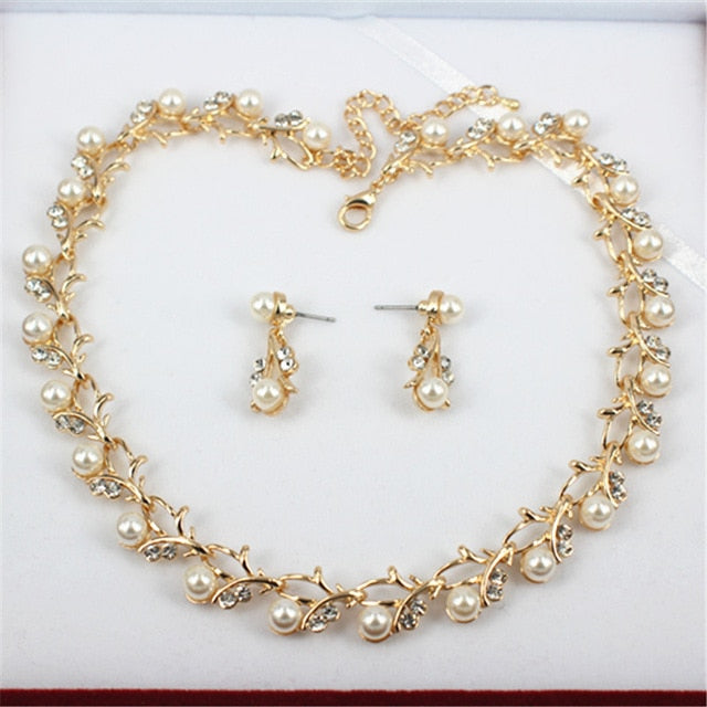 Jiayijiaduo Hot Imitation Pearl Wedding Necklace Earring Sets Bridal Jewelry Sets for Women Elegant Party Gift Fashion Costume