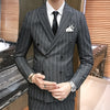 Brand Men Double Breasted Suit 3 Pieces Slim Fit Wedding Suit For Men 2019 High Quality Black Gray Navy Blue Striped Suits Q8