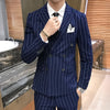 Brand Men Double Breasted Suit 3 Pieces Slim Fit Wedding Suit For Men 2019 High Quality Black Gray Navy Blue Striped Suits Q8