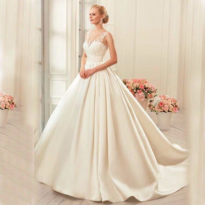 Backless Wedding Dresses 2019 Chapel Train Bridal Gowns Ivory Satin vestido noiva princesa