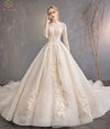 Walk Beside You Champagne Wedding Dresses Lace Applique Beaded Ball Gown Cathedral Train Three Quarter Sleeves Bridal Gowns Long