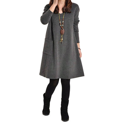Large Size Dresses woman winter dress 2018 robe female Long Sleeve Mini Dress Plus Size 5XL Pocket V Neck Knee-Length Dress Lady
