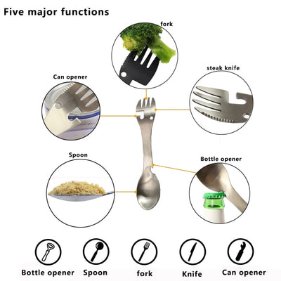 Outdoor Camping Tableware BBQ Hiking Spoon Cookware Multifunctional Fork Bottle Opener Portable Outdoor Survival Tools