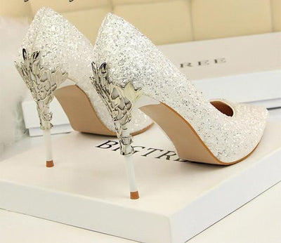 2019 New Spring Women Pumps High Thin Heels Pointed Toe Metal Decoration